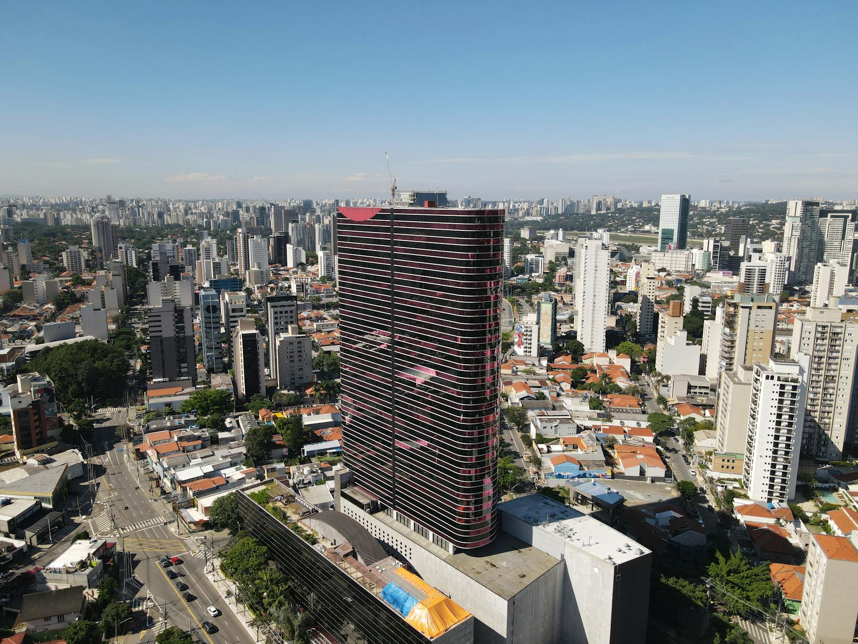 Aerial view of São Paulo's vibrant downtown with iconic skyscrapers and urban landscape.